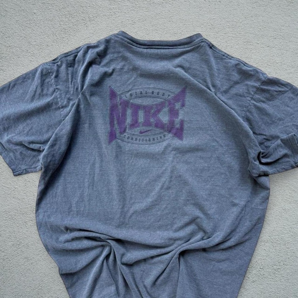 Vintage Nike T-Shirt Grey Purple Logo 1990s Size L